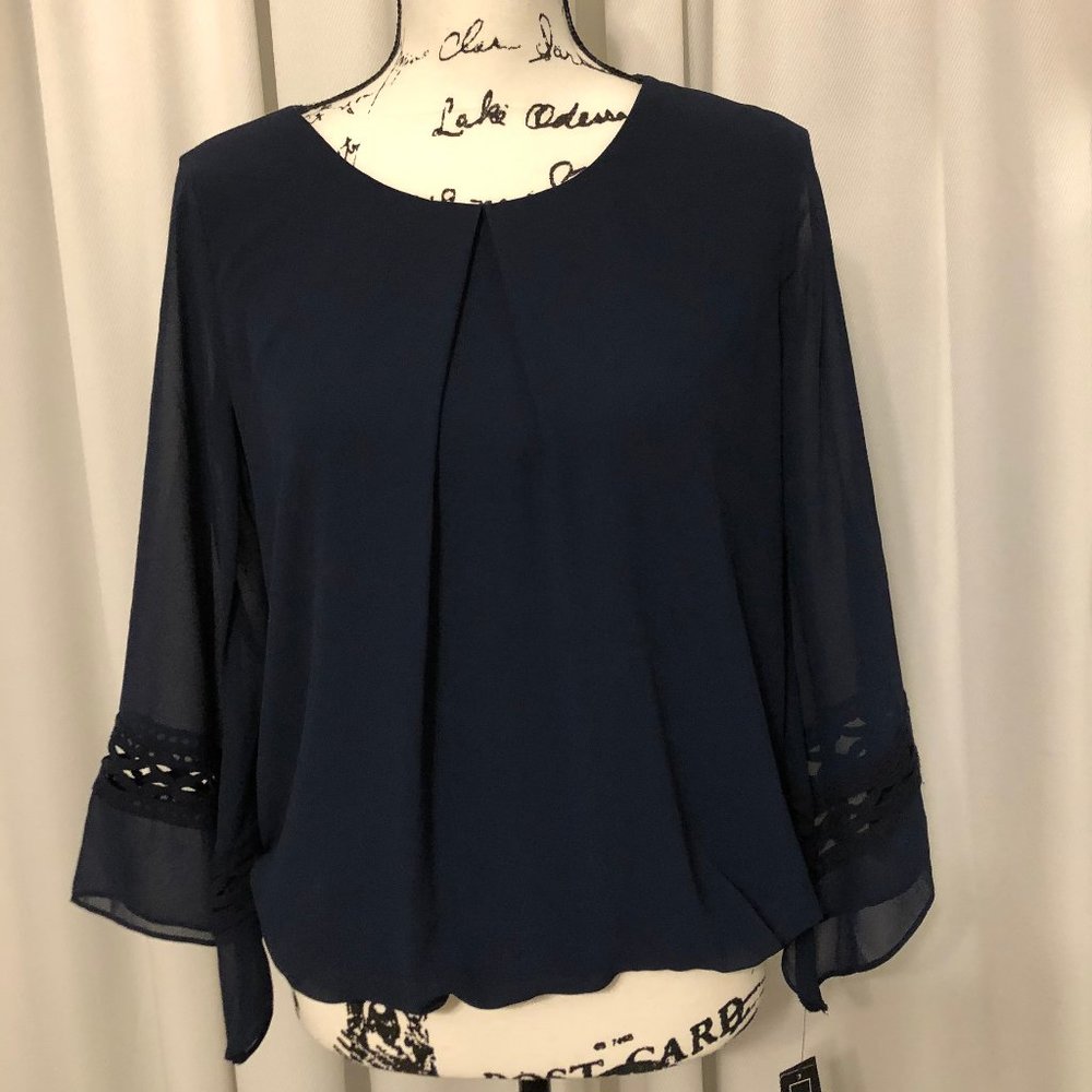 A. Byer Navy Bell Sleeve Blouse